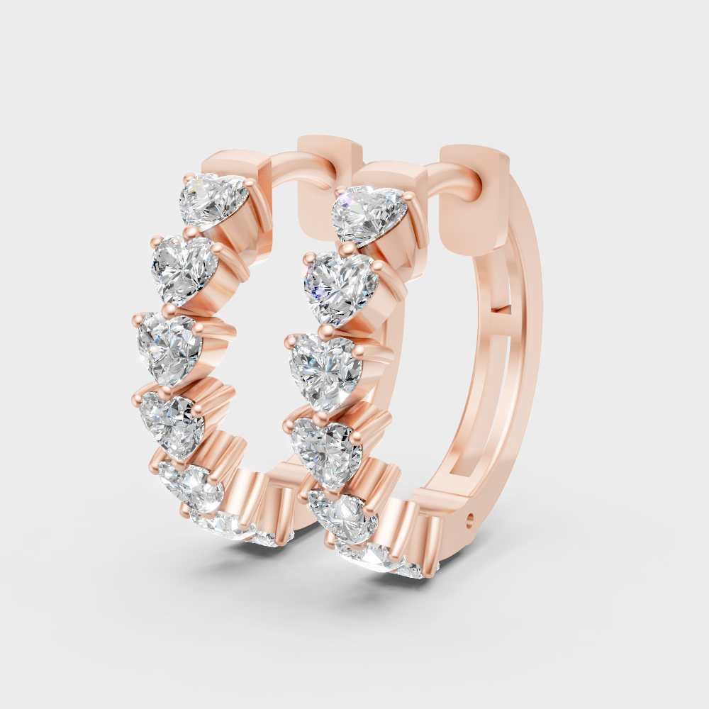 Romantic rose gold hoop earrings with heart-cut lab-grown diamonds